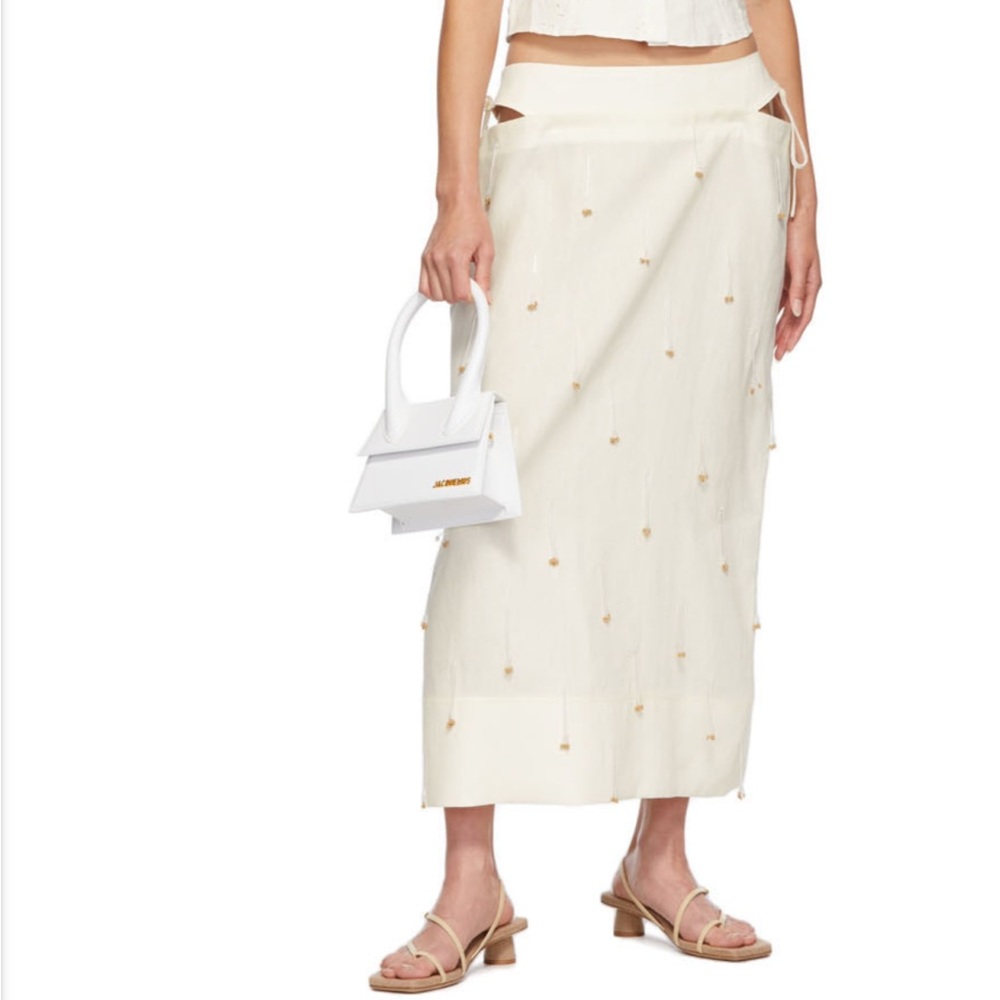 NWT JACQUEMUS LA JUPE BLÉ MID-LENGTH LINEN SKIRT - ecru embroidered